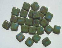 25 9mm Flat Square Opaque Blue with Green Orange Marble